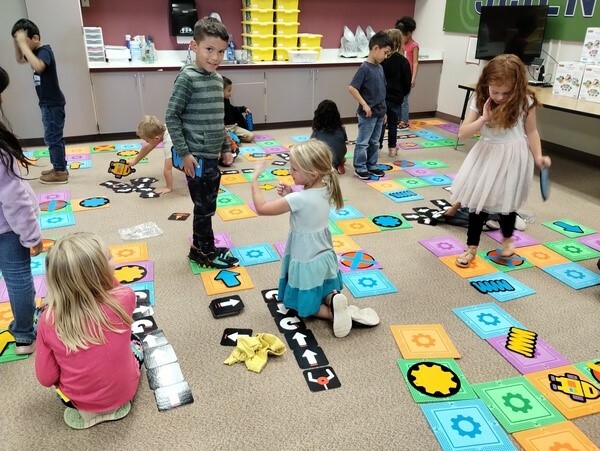 First-grade students practice